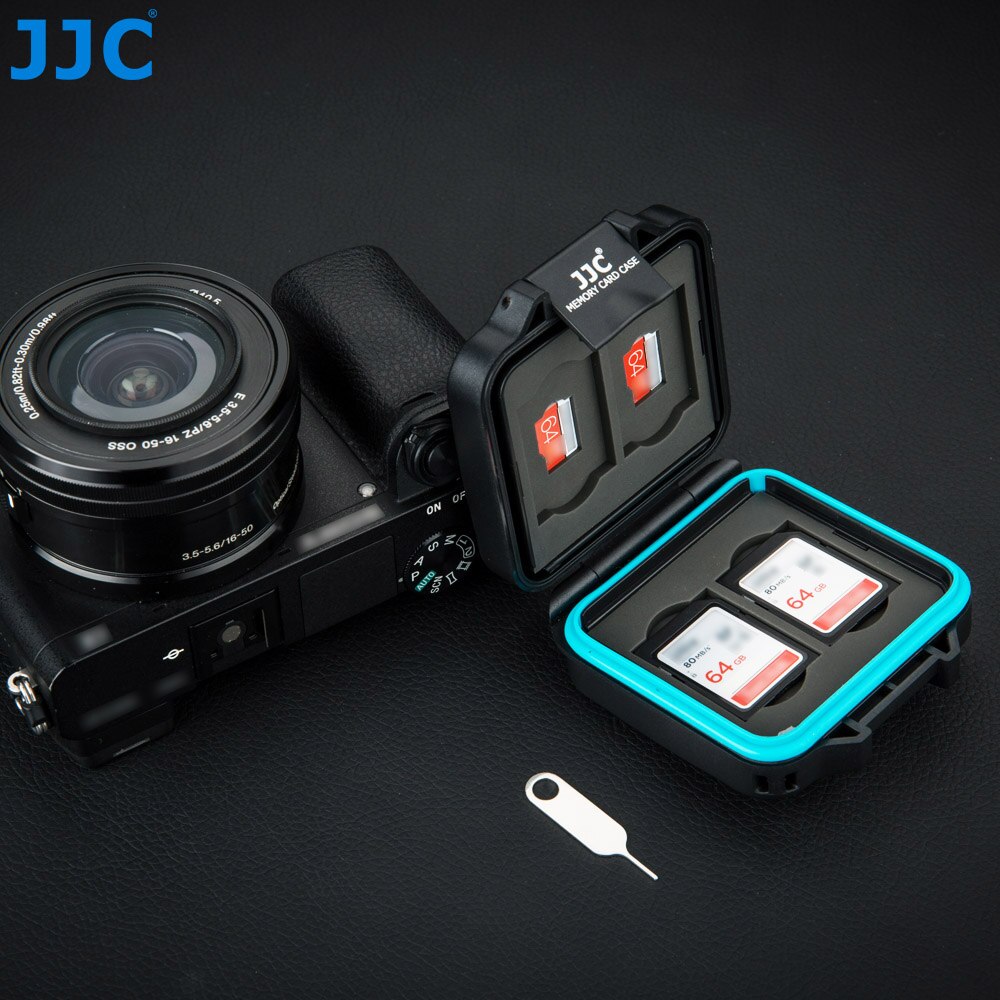 JJC-estuche para tarjeta de memoria SD, caja de almacenamiento con soporte para billetera, organizador para 4 SD SDHC SDXC 4 Micro SD TF, Tarjetero con herramienta de extracción de tarjetas