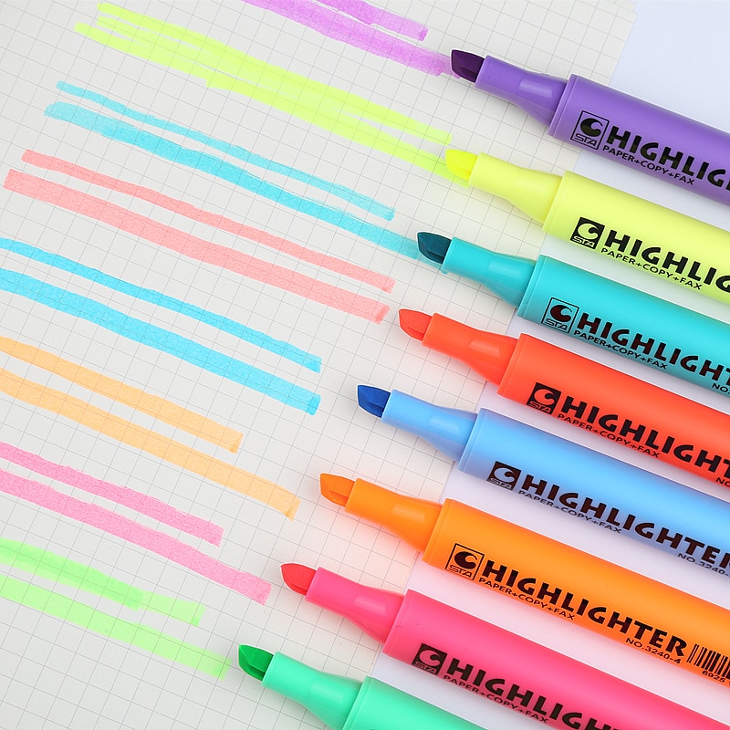 STA-rotuladores fluorescentes de 8 colores para papel, rotuladores de dibujo para la escuela, suministros de oficina, papelería