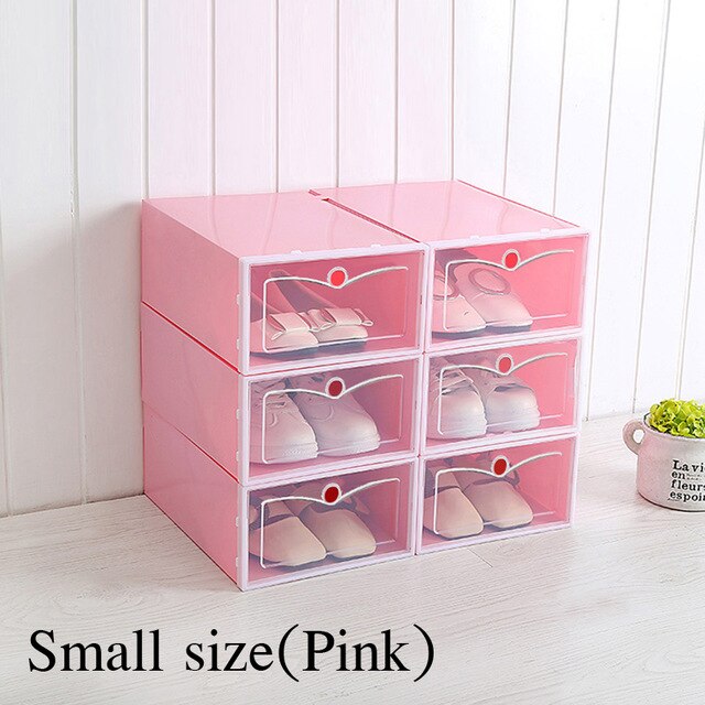 Caja de zapatos con tapa transparente, organizador de zapatos, Zapatero apilable, a prueba de polvo, 6 uds.: Pink -small