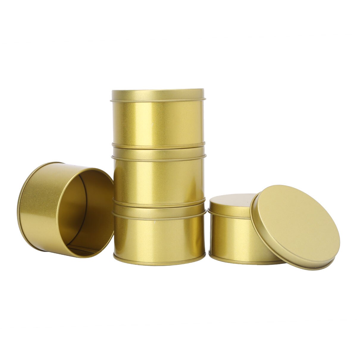 5 st diy runda metallburkar aluminiumburkar med lock resebalsam kosmetiska provbehållare ljus godis förvaringsorganisator: Guld-