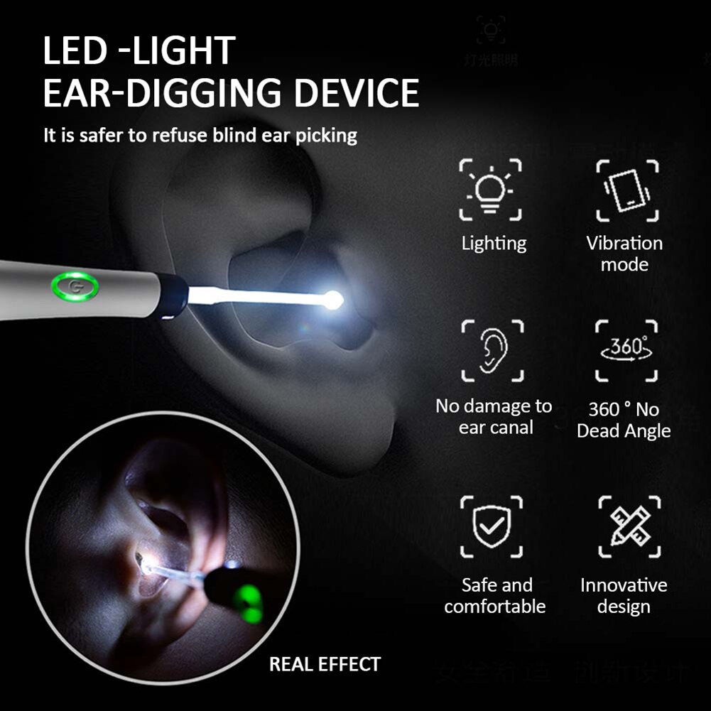 Baby Oor Schoner Draagbare Oorsmeer Removal Tool Veiligheid Hygiëne Elektrische Earpick Met Led Zaklamp Oorsmeer Lepel Graven Graven Oor