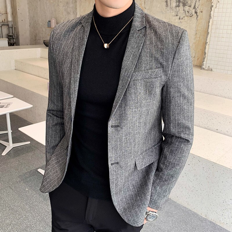 Höst affärsaffärer randig maskulino kostymer kavaj 3 färg klassisk herrkavaj vintage kostymjacka: Grå / Xxl
