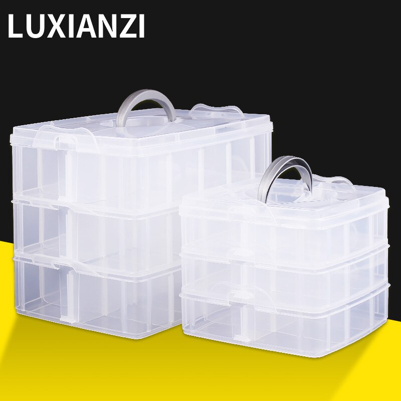 LUXIANZI 3 Layer Adjustable Storage Box With Locking HandleMetal Parts Screwdriver Hardware Multi-function Tool Box Plastic Case