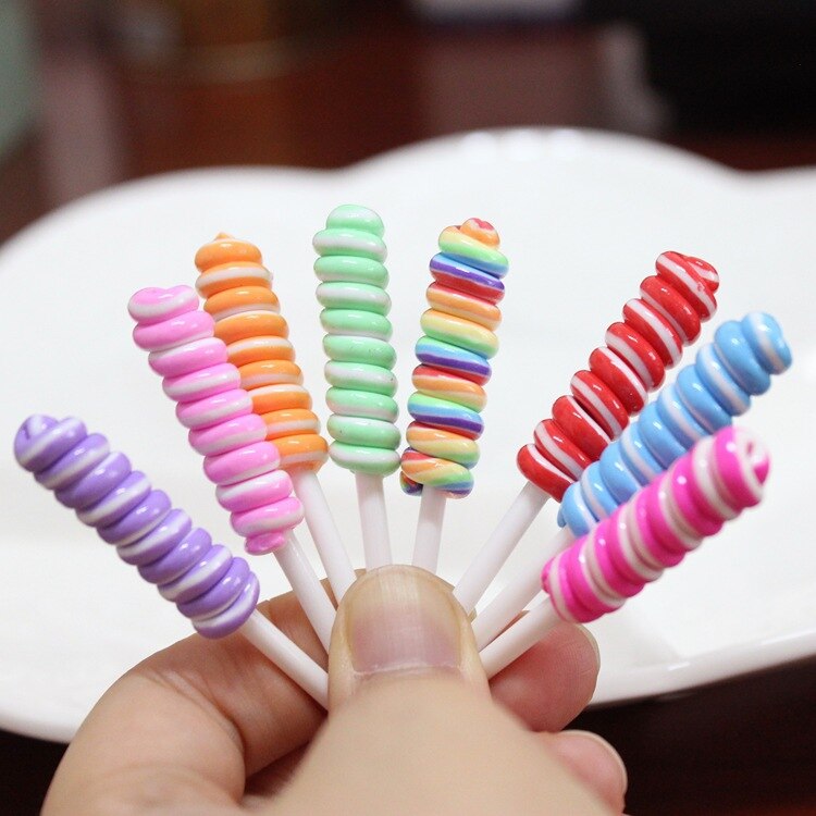 Cabochons en argile polymère arc-en-ciel en spirale, 8 pièces, beauté, sucettes Kawaii, dos plat pour décoration de téléphone DIY: Default Title
