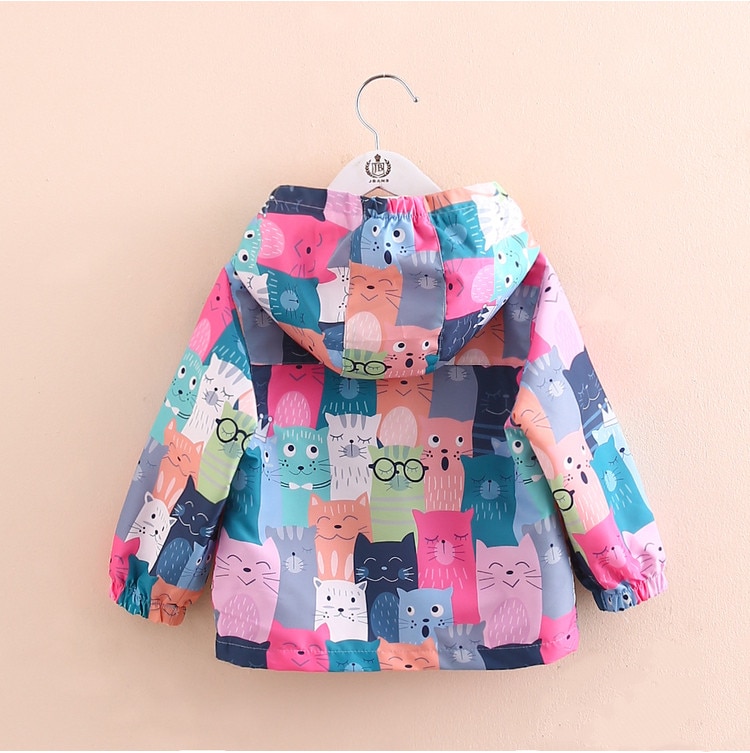 Spring Autumn Girls Windbreaker Coat Jackets Baby Kids Cartoon Printing Hooded Outwear For Baby Kids Coats Jacket Clothing
