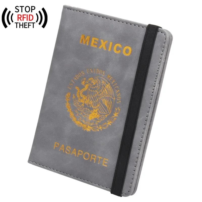 Rfid-blokkerende paspoorthoes voor mexico, gemaakt van pu-leer, verenigde staten, mexicaans, reisdocumenten, beschermingskaarthouder voor mannen en vrouwen: Roze
