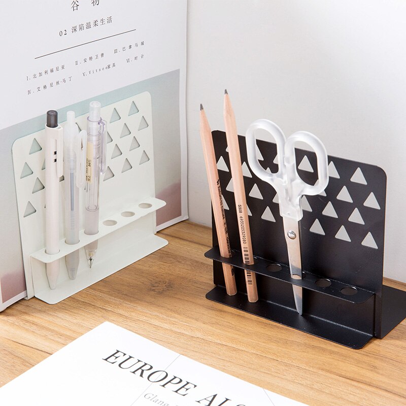 Iron Bookcase With Pen Holder Desktop Storage Bookshelf Hook Lean White Black Color For Work And Study