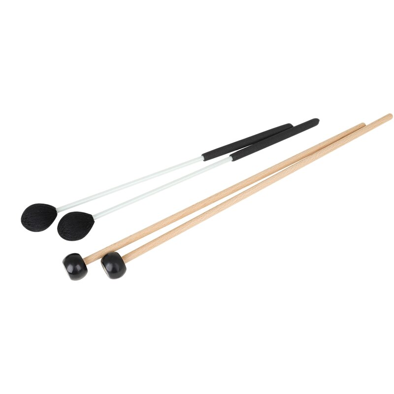 1 Pair Long Marimba Mallets And 1 Pair Rubber Mallets Sticks With Wood Handle For Percussion Bell Glockenspiel Marimba: Default Title