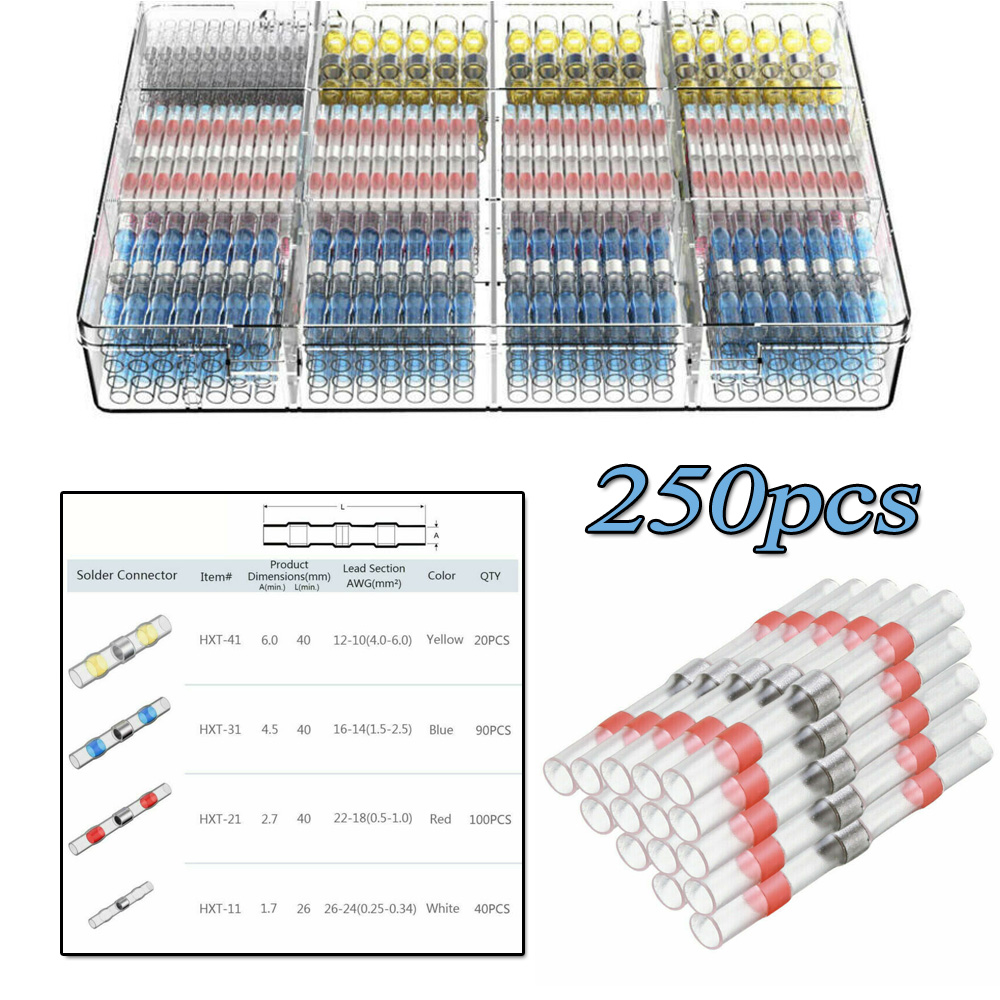 Butt Terminals Solder Sleeve Wire 250Pcs Waterproof Connector Accessory