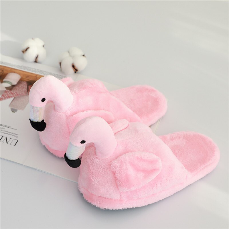 1 st vinter härliga hemtofflor chausson skor dam flamingo tofflor pantuflas unicornio pantoufle femme varma bomullsskor: Halva tofflor rosa / 39