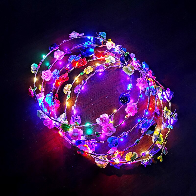Party Crown Flower Headband LED Light Up Hair Wreath Hairband Garlands Christmas Neon Wreath Wedding Glowing Wreath Toy