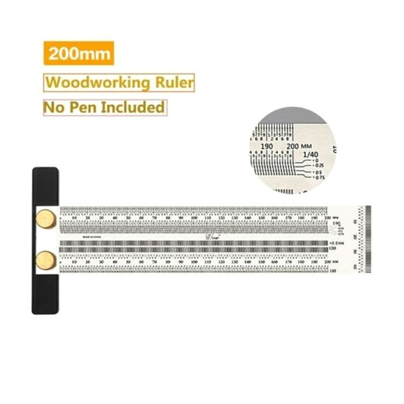 Stainless Steel Ultra Precision Marking Ruler Woodworking Scribing Angle Measuring Ruler Builders Craftsmen Measur Tool: 200MM No Pen