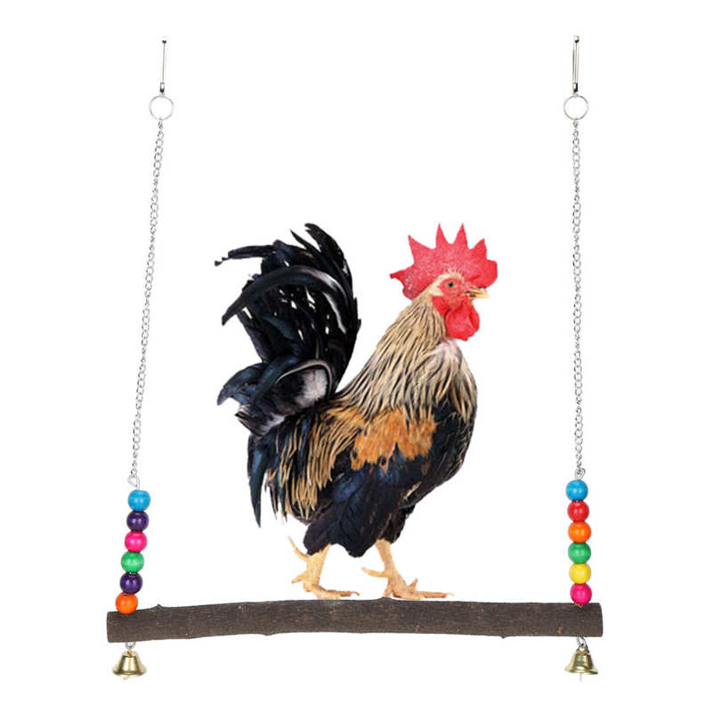 Chicken Swing Toy Suspensible Wooden Chicken Perch Pet Swing Toy with Durable Flat Bar
