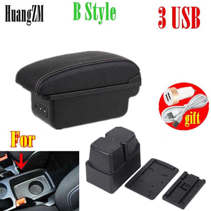 For Ford Fiesta Armrest box Interior Parts special Retrofit parts Car Armrest box Center Storage box with USB: B style white line