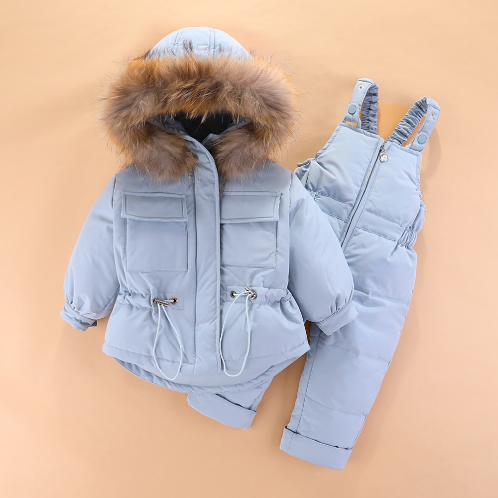 Warm Baby Meisjes Kleding Set Winter Dikke Eendendons Kleding Sets Voor Baby Jongens Down En Romper Kinderen Pak Peuter kleding: Sky Blue / 18m