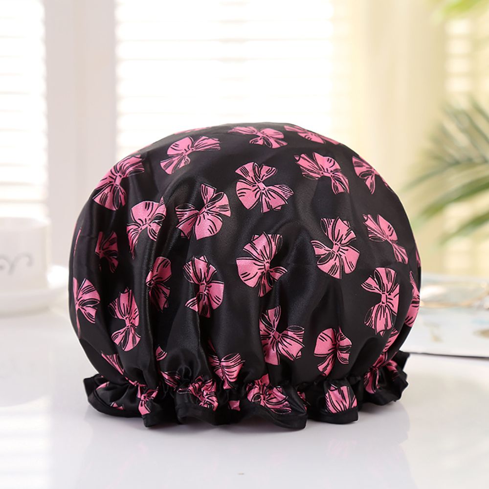 1PC Waterproof Bath Cap Thick Shower Hair Cover Soft Shower Hat Elastic Sleeping Cap Makeup Remover SPA Bathroom Accessories: Black butterfly
