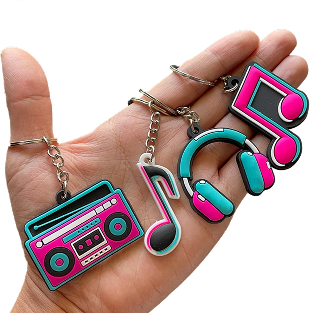 12Pcs Music Party Favors Silicone Music Keychain Musical Note Keychain Roll Themed Keychains 80s 90s Music Themed Party Supplies