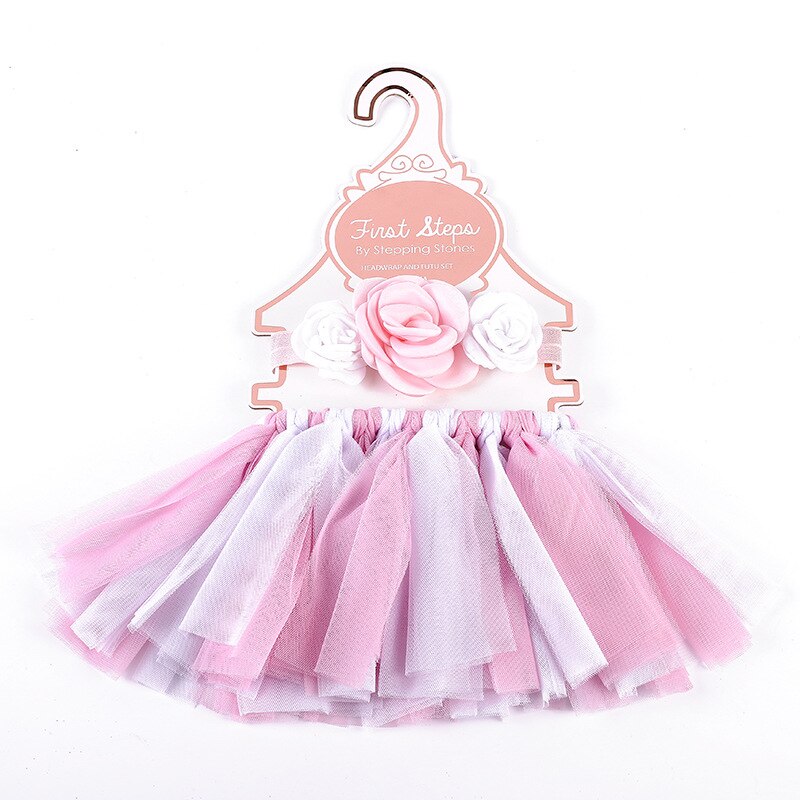 Baby Meisje Tutu Rok Met Bloemen Hoofdband Rood Zwart Wit Roze Zilver Kleur Handgemaakte Boog Rok Kids Dairly Dressing Kostuums: pink