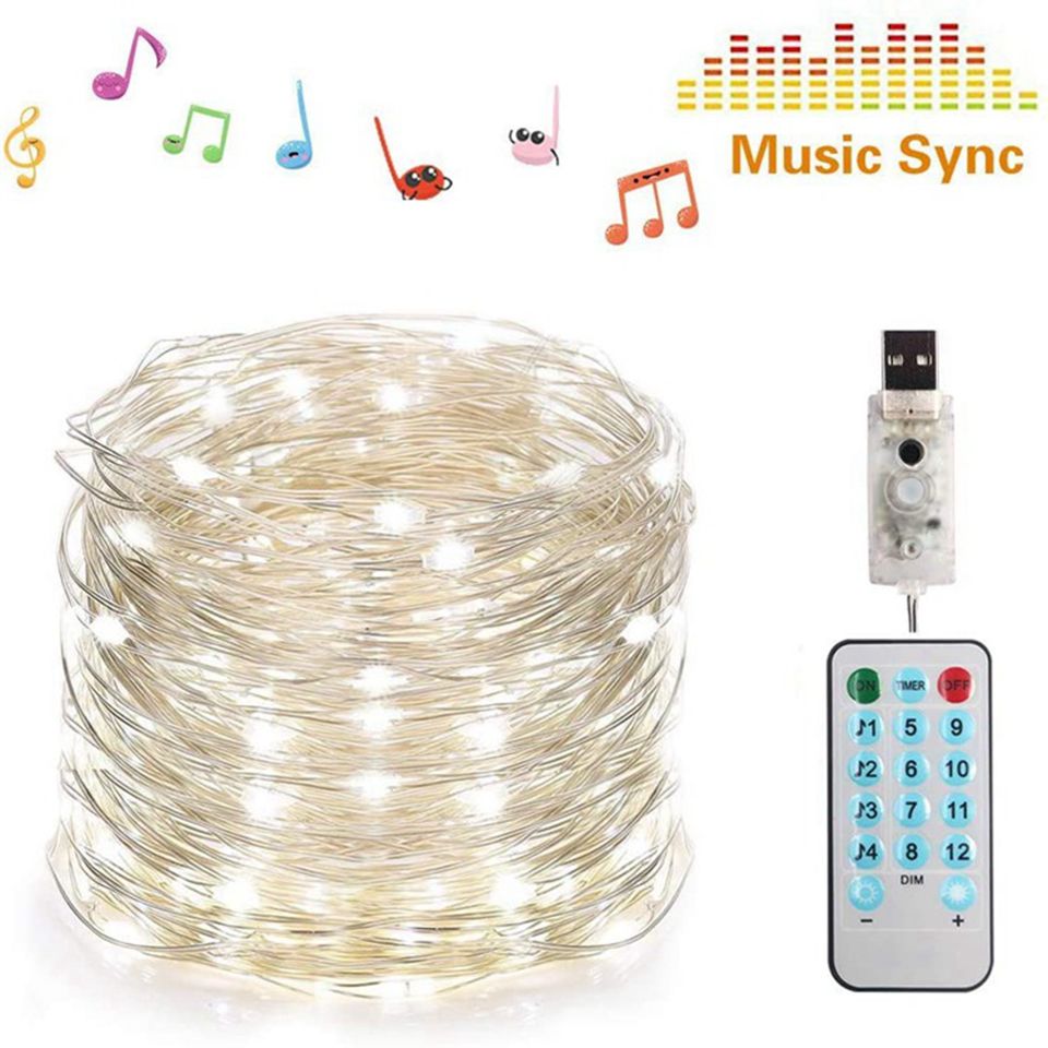 Sound Control USB Music Light String 5m/10m12 Function Remote Control Led Copper Wire Light String Party Decoration Light