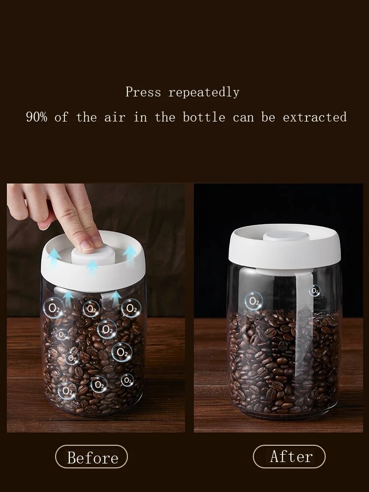 Vacuum storage bottle sealed glass bottle coffee storage jar food container storage tank kitchen storage tank transparent