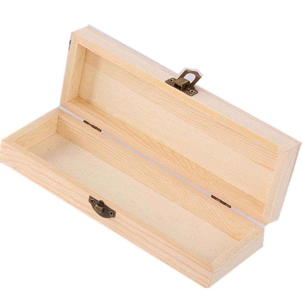Rectangle Wooden Pencil Box Unpainted Makeup Organizer Stationery Box Pen Container Plain Wooden Storage Box Office Bedroom