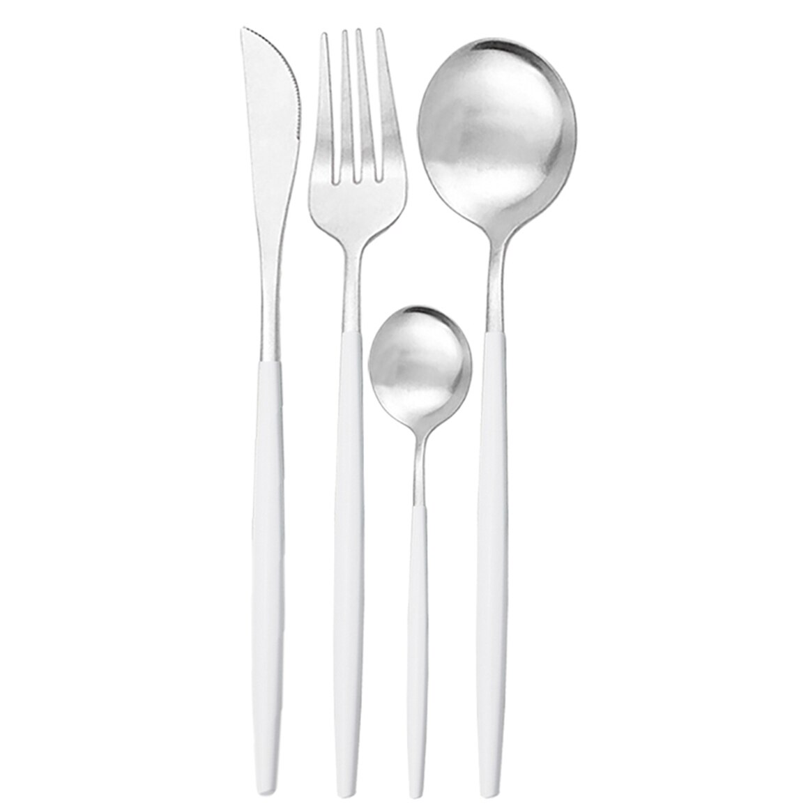 Western 40Pcs Black Matte Cutlery Set 304 Stainless Steel Dinnerware Set Knife Fork Spoon Flatware Kitchen Silverware: 40pcs White Silver
