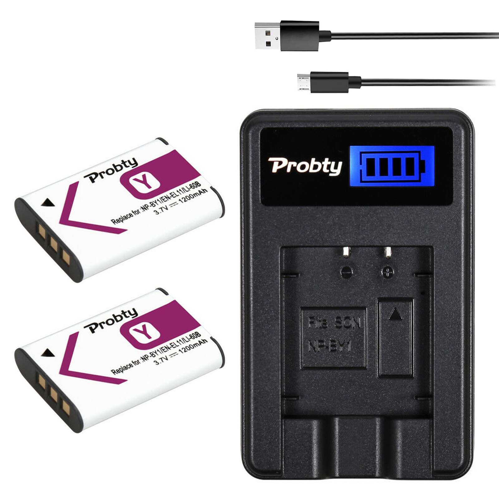2Pcs Probty NP-BY1 Np BY1 NPBY1 Batterij + Usb Lcd Oplader Voor Sony HDR-AZ1VR AZ1 AZ1V AZ1VR Sport Actie cam Mini Camcorder