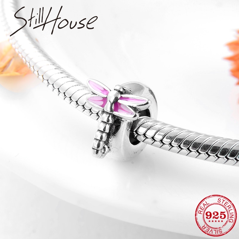 Dragonfly Silicon Spacer beads 925 Sterling Silver Charms bead fit Original European Charms Bracelet Jewelry making