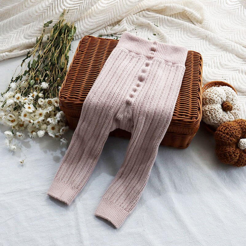 Leggings di lana spagnola per bambini neonate di cotone Leggings collant ispessiti vita alta elasticità pantaloni accoglienti pantaloni per bambini:  PINK / S(60-70cm)