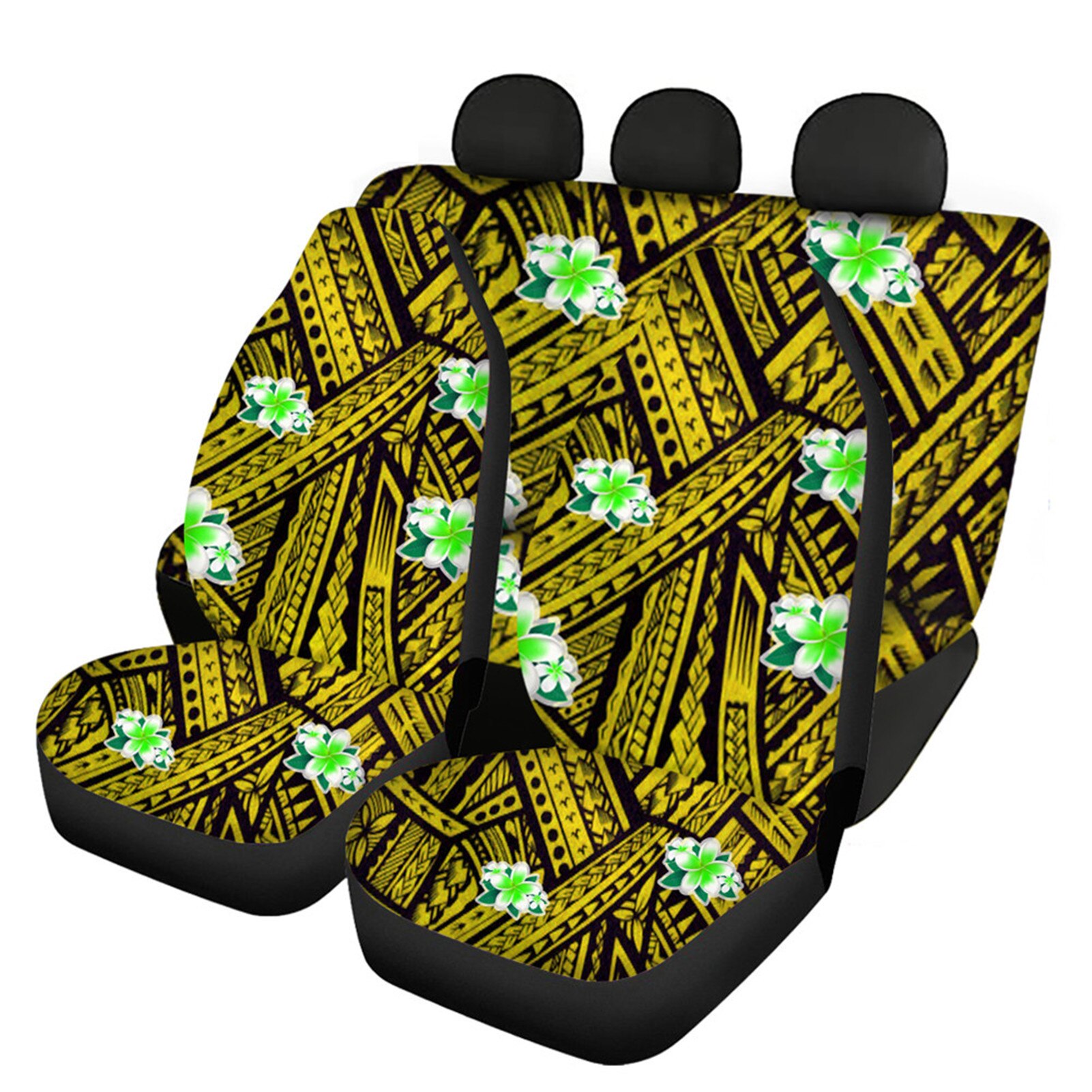 INSTANTARTS-Fundas de asiento de coche con estampado Floral, Hawaiano, Polinesia, Plumeria hibisco, juego completo de 4 fundas lavables: HTAC164F9