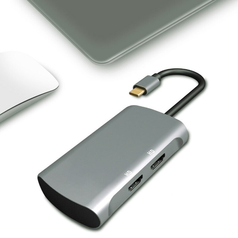 USB C to Dual HDMI Hub Adapter Type C to HDMI Docking Station Converter 4K@60Hz Displays Projection for Laptop