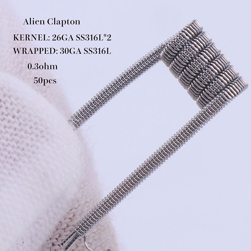 XFKM 50 pcs alien fused clapton tiger mix flat twisted coils premade wrap wires Quad hive Heating Resistance coil a1