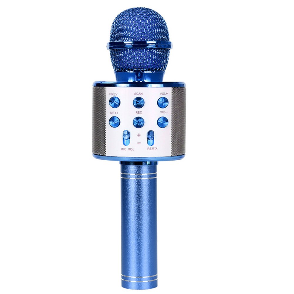 WS858 Bluetooth Karaoke Wireless Microphone Speaker Handheld Condenser Microphone Player Singing Recorder Mic LED: Blue