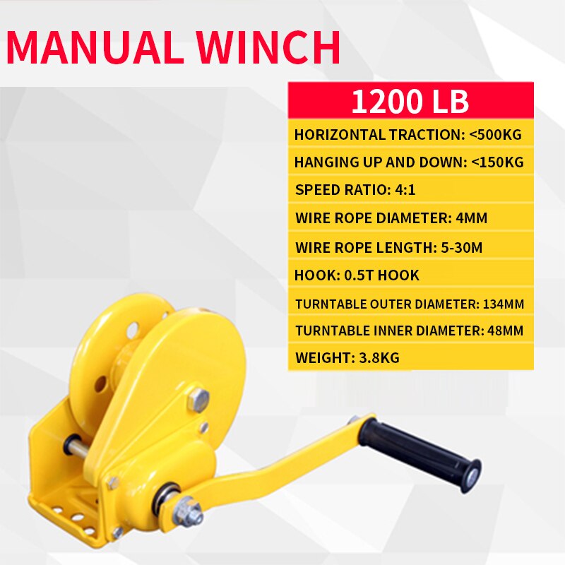 1200lb Hand Crank Two-way Self-locking Manual Winch Household Small Portable Traction Hoist with Brake Manual Winch CH
