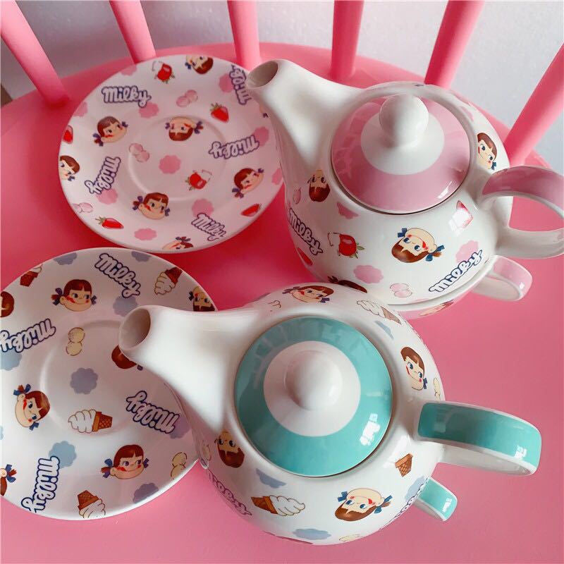 Cute Cartoon Milk Girl Ceramic Teapot Set Single Drink/Afternoon Tea Set, Coffee Cup And Saucer