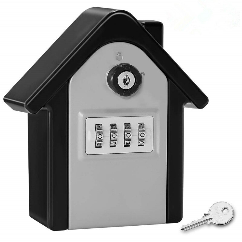 Key Safe Box Outdoor Wall Mount Combination Password Lock Hidden Keys Storage Box Security Safes For Home Office (Black/Gray)