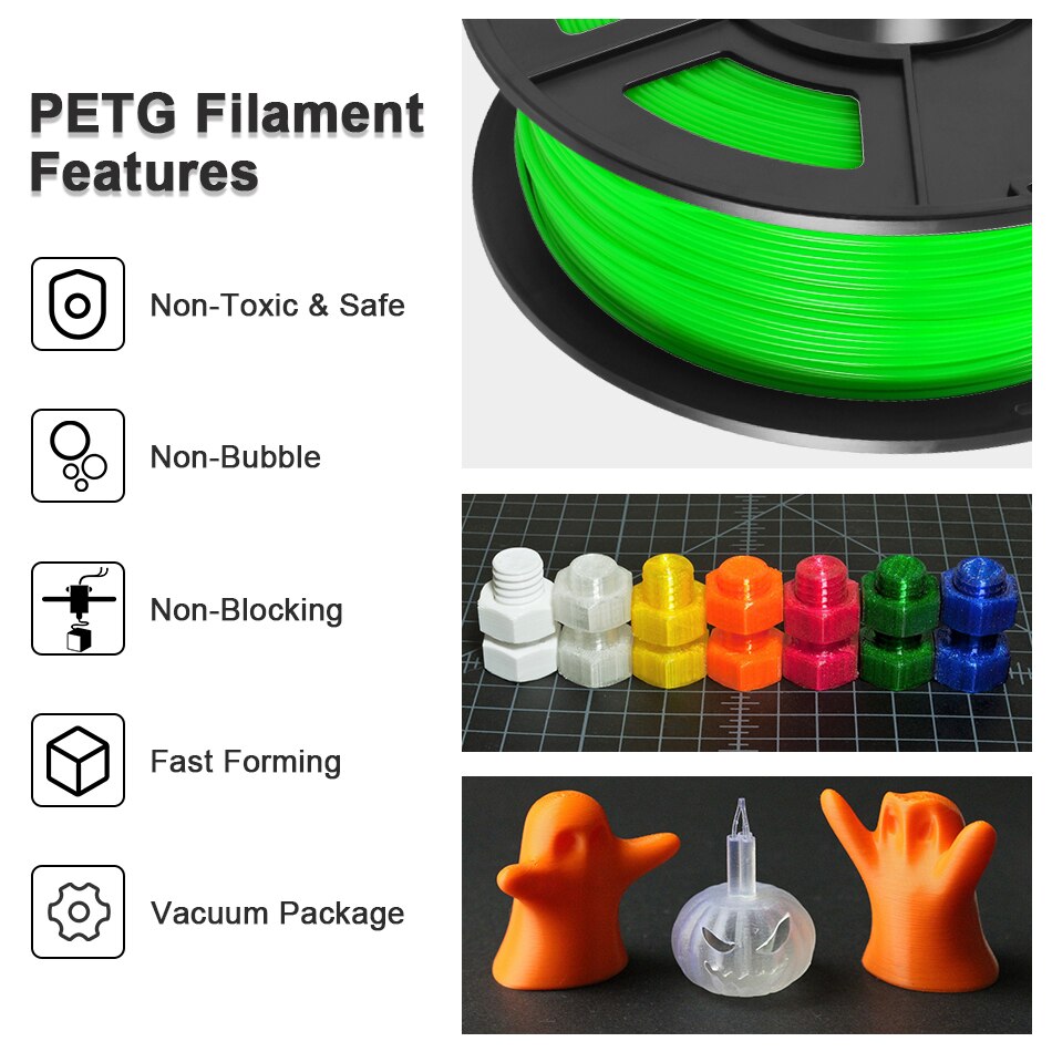 PETG 3D Stampante Filamento 1.75 millimetri 1KG/2.2LB Spool PET Materiale di Stampa 100% nessuna bolla 3D Della Ricarica Della Stampante di colore completo 3д ручка для