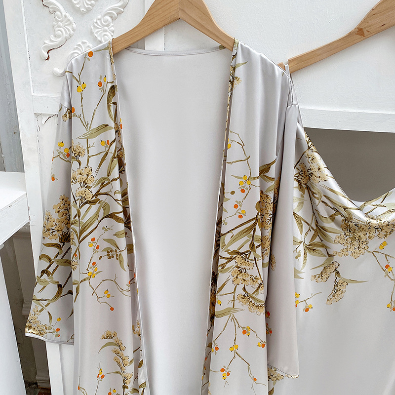 Vrouw Nachtkleding Sets Voorjaar Pyjama Grijs Shorts Slaap Tops Sexy Nachtkleding Jurk Print Gezellige 4 Stuk Pyjama Chinese Stijl robe Set