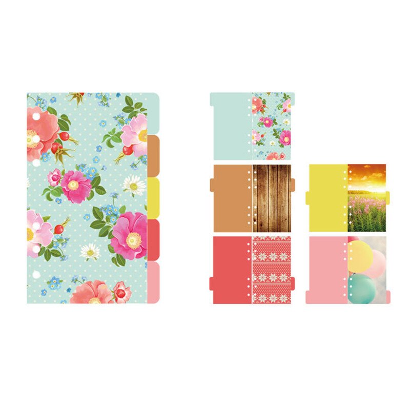 5 st/set  a5 a6 lösa blad anteckningsbok avdelare pärmar söt blomma index avdelare dagbok planerare index papper skolmaterial: Nr .03 / A5