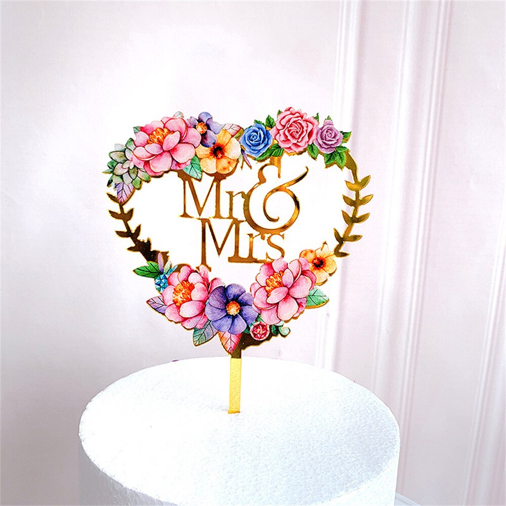 Bloemen Gelukkige Verjaardag Cake Topper Acryl Bruiloft Valentijnsdag Cake Toppers Voor Vrouwen Meisjes Verjaardag Partij Taart Decoraties: Love mrs