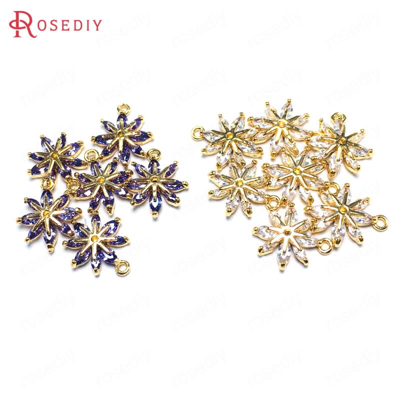 6PCS 10x12MM 24K Champagner Gold Farbe Messing und Zirkon Blume Schneeflocke Charms Anhänger Schmuck Machen liefert Zubehör