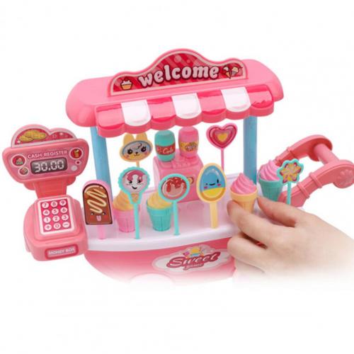 Lollipop Trolley Detailed Durable Plastic Kids Simulational Candy Shop for Home Interactive Game: Pink