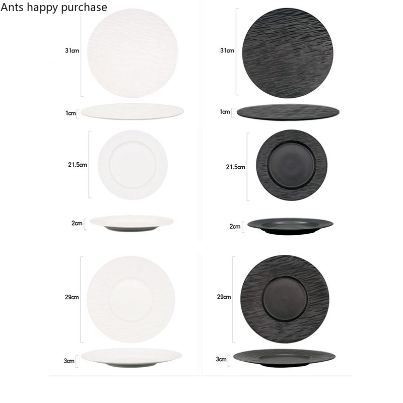 Simple Black White Ceramic Plate Restaurant Hotel Tableware Set Steak Pasta Dessert Plate Large Cooking Plate Kitchen Utensils