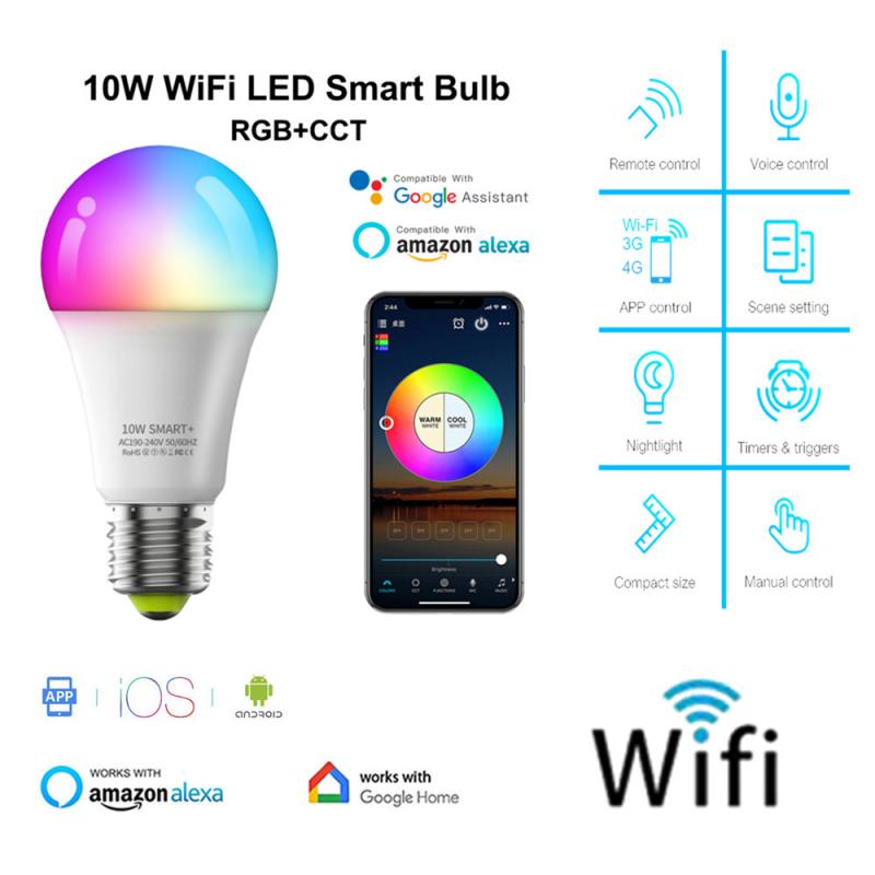 2.4G WiFi Bluetooth Remote Control Full Color 5-Way Light Bulb E27 LED Smart Light Bulbs 10W Home Lighting For Magic Home Pro