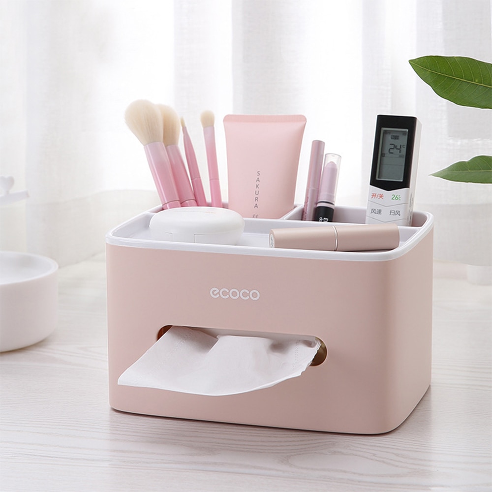 Ecoco tissueboksdæksel bærbar serviettholder dispenser bord opbevaringsboks sag caddy makeup arrangør med aftagelig smykkeskuffe
