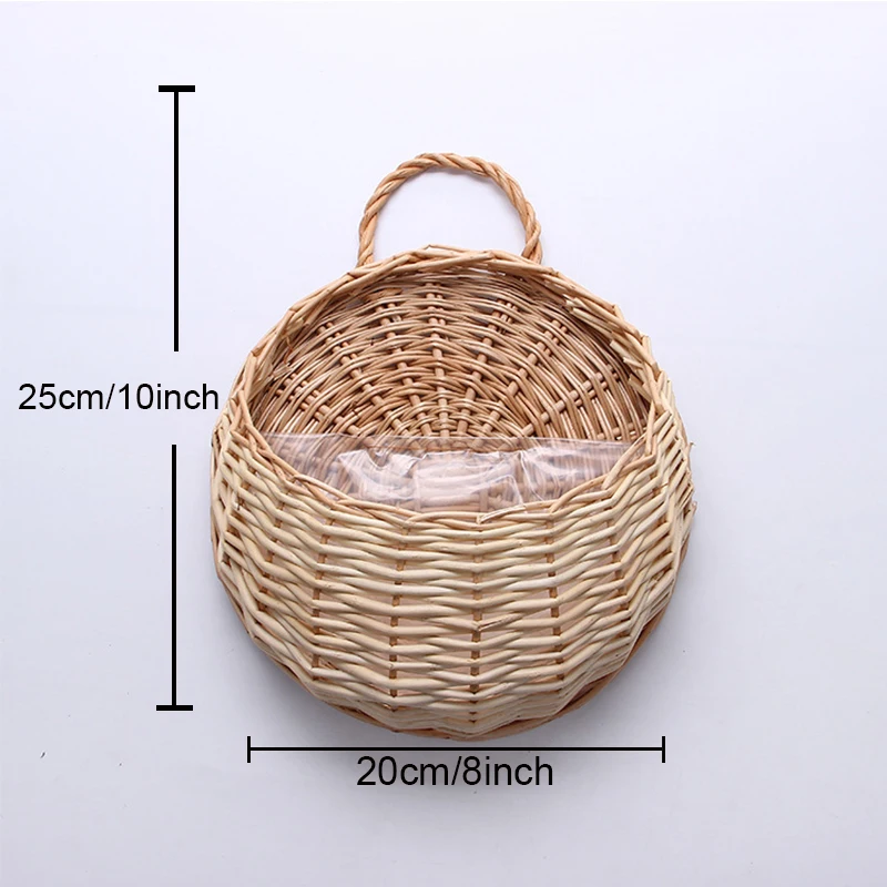 Handgemaakte rieten bloempot wandmontage rotan mand hangende plantenbak mand huis tuin decor geweven rotan vaas manden: Licht Groen