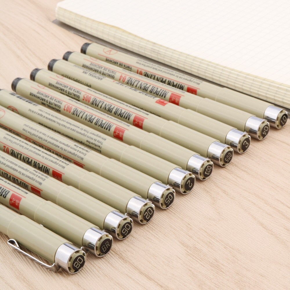 12pc Micron Neelde Soft Brush Drawing Pen Pigment 005 01 02 03 04 05 08 Brush fine point Markers pen Drawing Painting Stationery