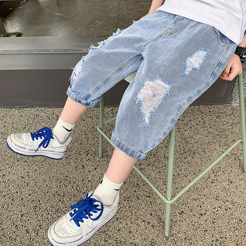 Pantalones cortos vaqueros rasgados para niños, de verano, de , con agujeros rotos, para adolescentes de 5 a 14 años