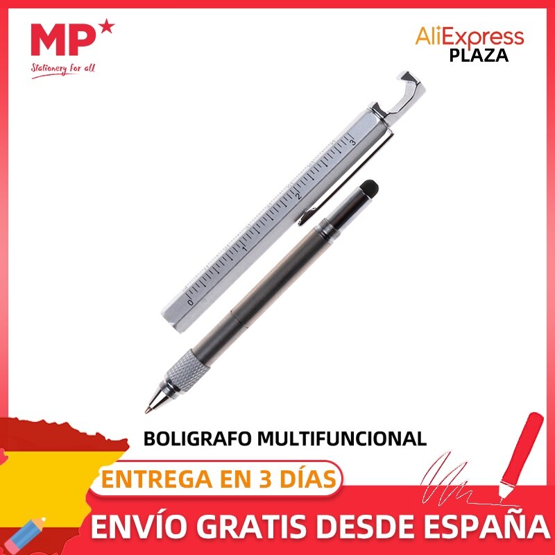 MP® Bolígrafo Multifuncional 4 en 1 con 3 Herramientas Regla Puntero Soporte para Móvil Escritura Práctico Estudiantes Suministros Material Escolar Oficina Papelería Escuela Punta 1mm