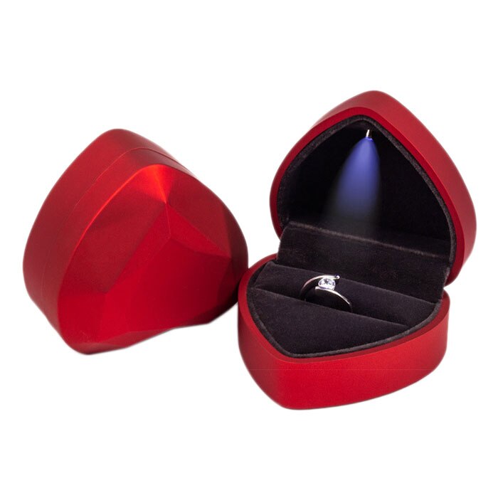 Hartvormige led-verlichte trouwoorbellen, ringdoos, sieradendisplay, houder, dozen, geweldige organizer, verlovingsring: Rood
